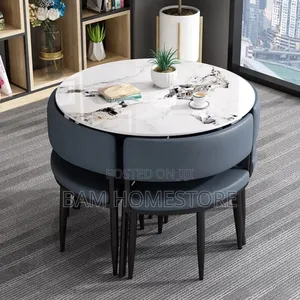 Modern Space-Saving Round Dining Table Set -4 Chairs - Meza Ya Chakula