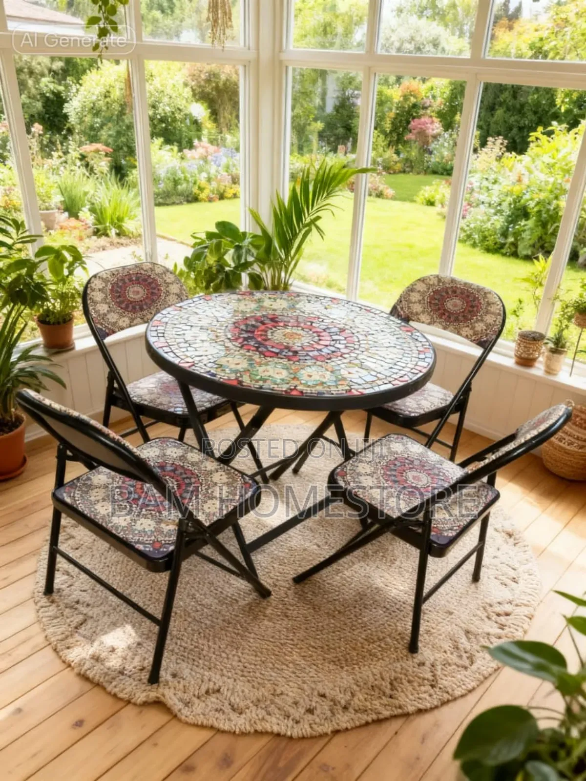 Foldable Antique Mosaic Dining Garden Set - Meza Ya Maua Na Viti