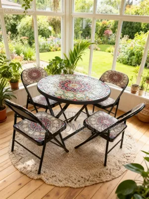 Foldable Antique Mosaic Dining Garden Set - Meza Ya Maua Na Viti