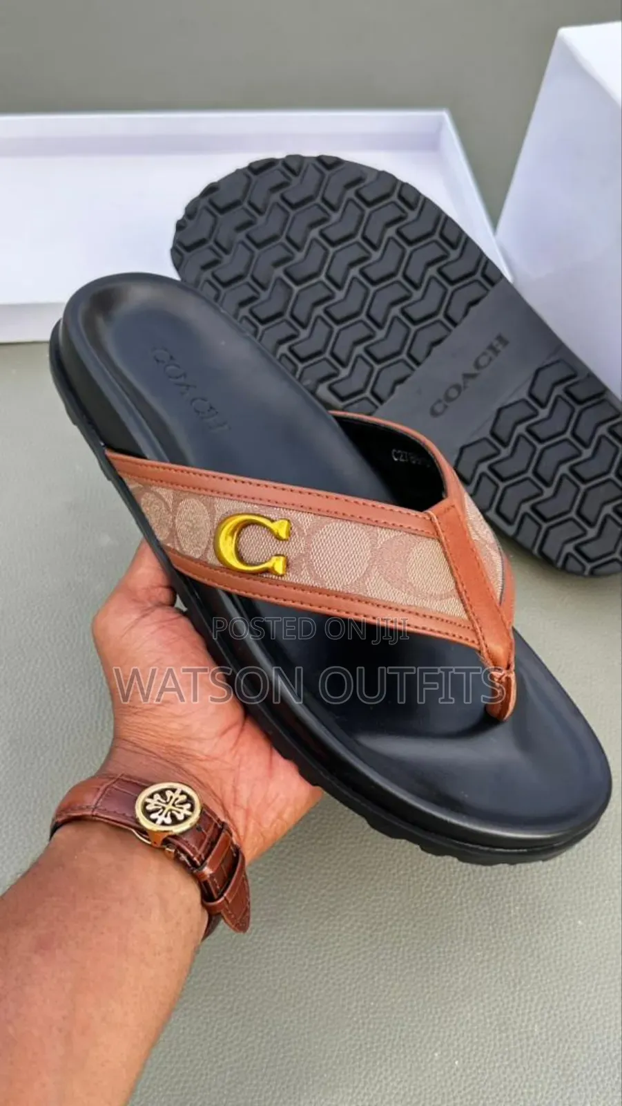 Hermes Prada Lv Versace Dior Men's Original Leather Sandals