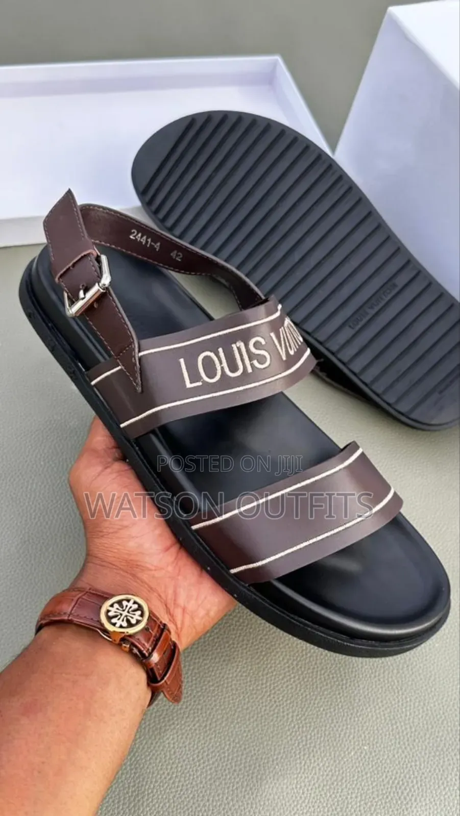 Hermes Prada Lv Versace Dior Men's Original Leather Sandals