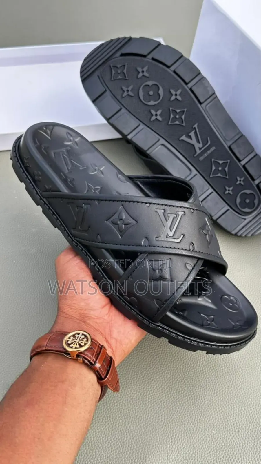 Hermes Prada Lv Versace Dior Men's Original Leather Sandals