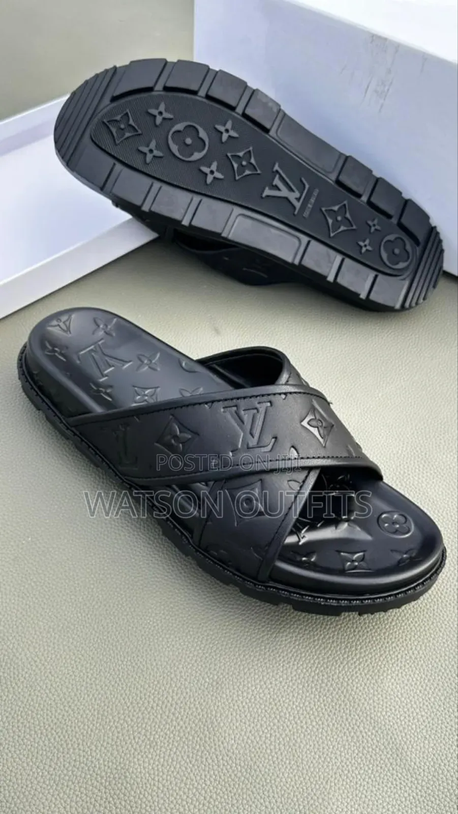 Hermes Prada Lv Versace Dior Men's Original Leather Sandals