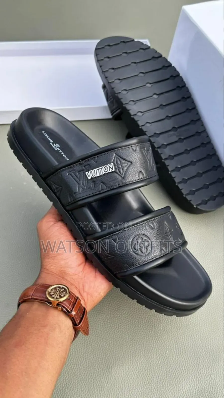 Hermes Prada Lv Versace Dior Men's Original Leather Sandals