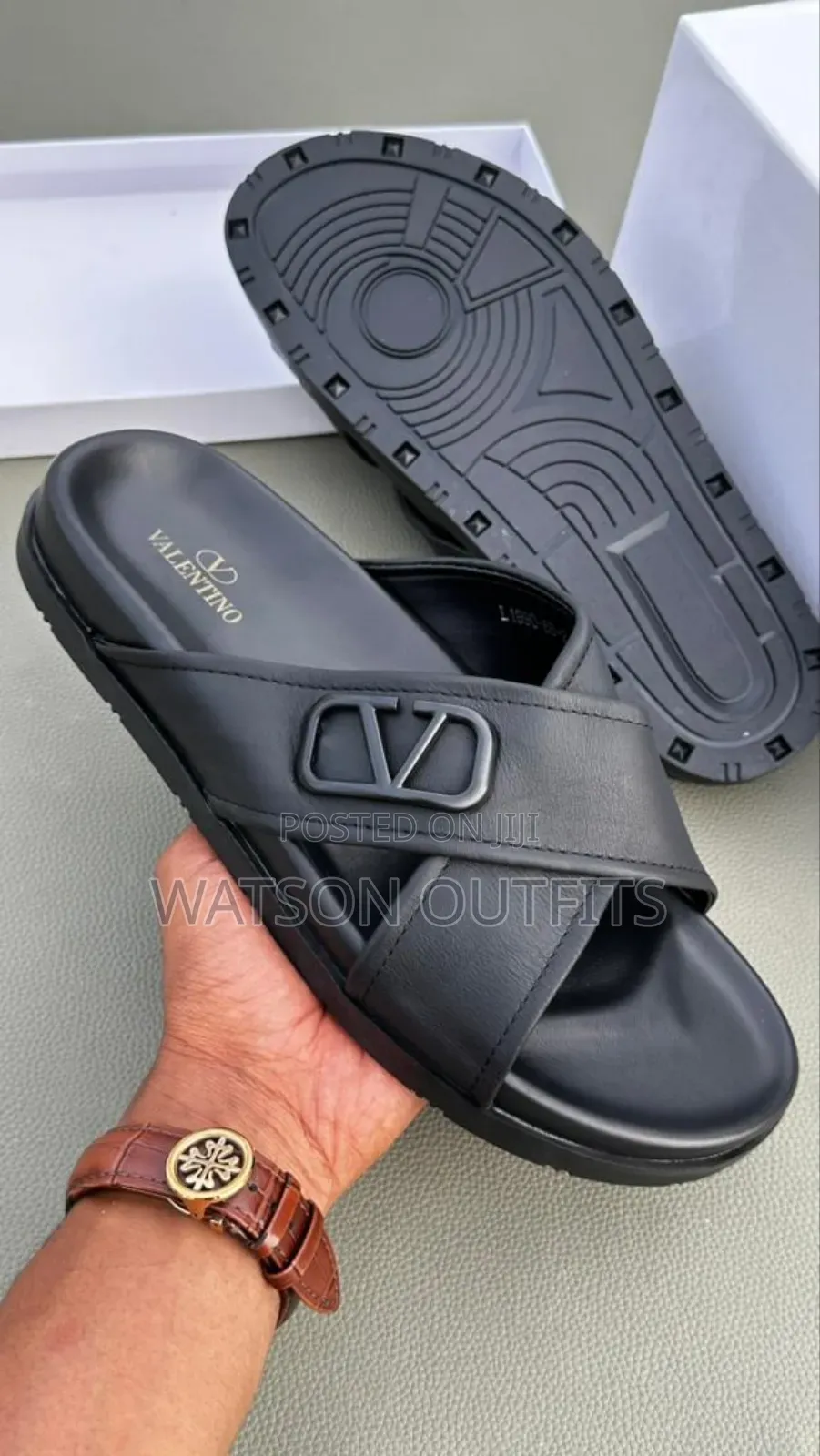 Hermes Prada Lv Versace Dior Men's Original Leather Sandals