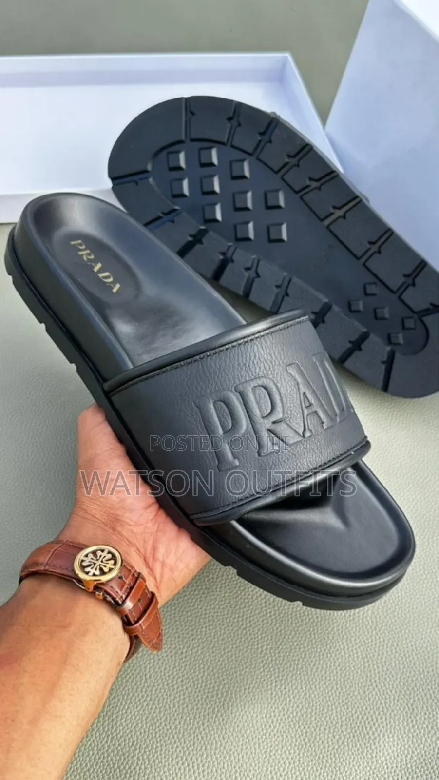 Hermes Prada Lv Versace Dior Men's Original Leather Sandals