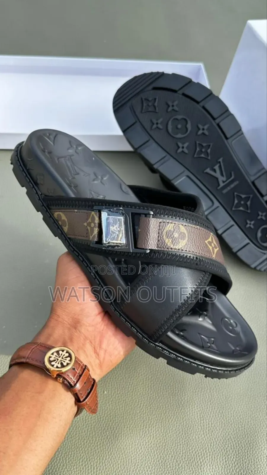Hermes Prada Lv Versace Dior Men's Original Leather Sandals
