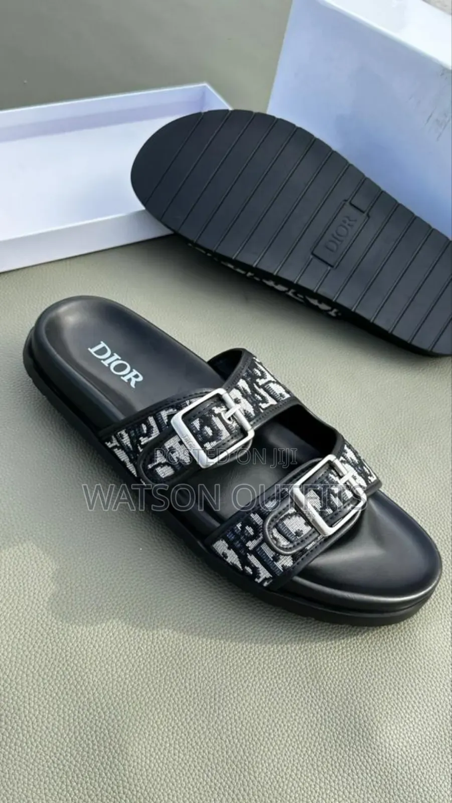 Hermes Prada Lv Versace Dior Men's Original Leather Sandals