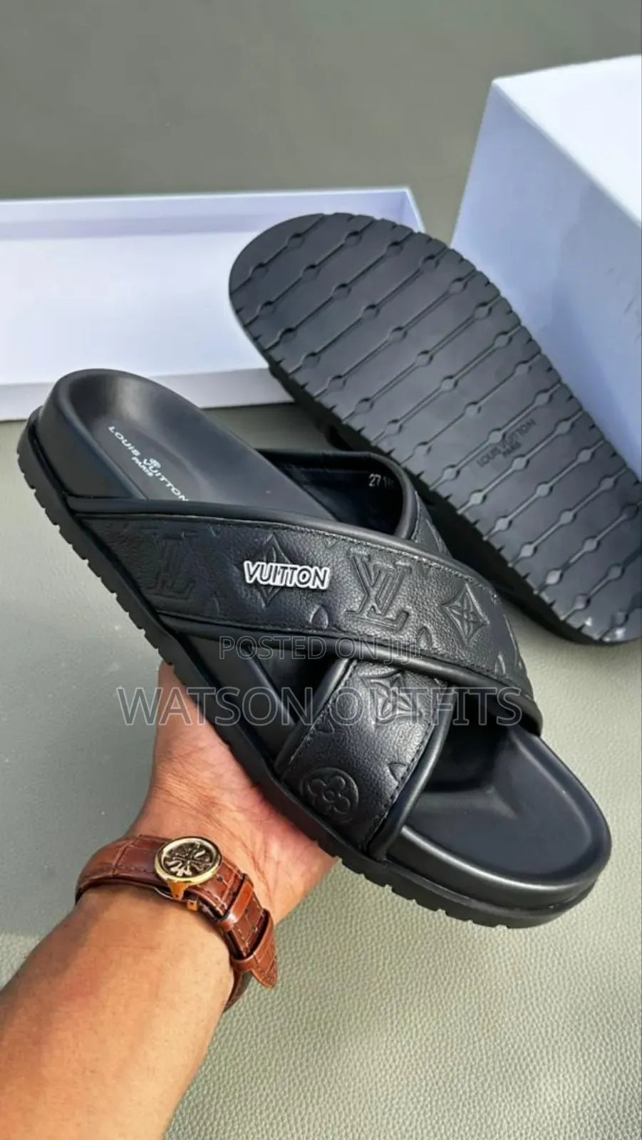 Hermes Prada Lv Versace Dior Men's Original Leather Sandals