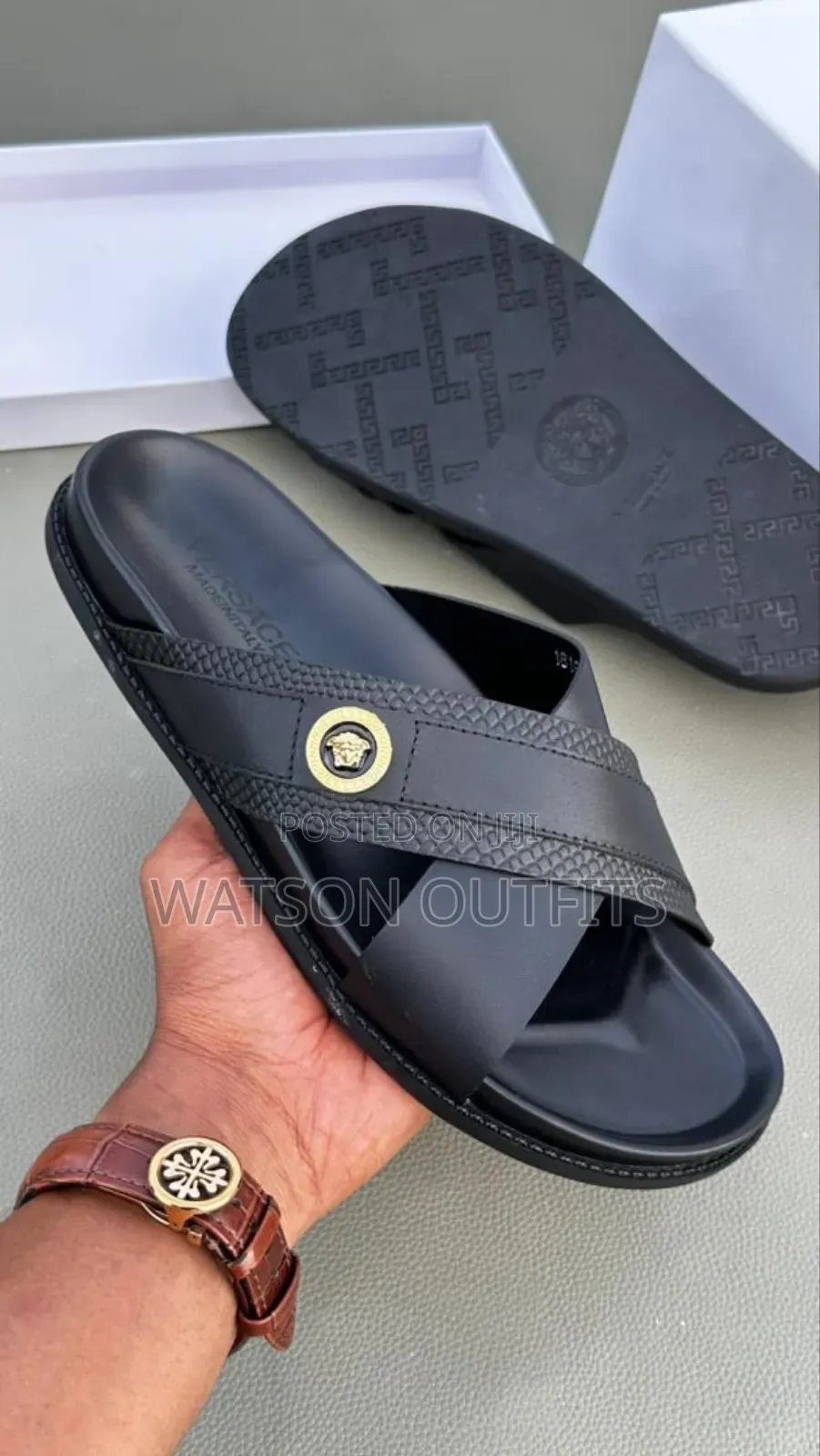 Hermes Prada Lv Versace Dior Men's Original Leather Sandals