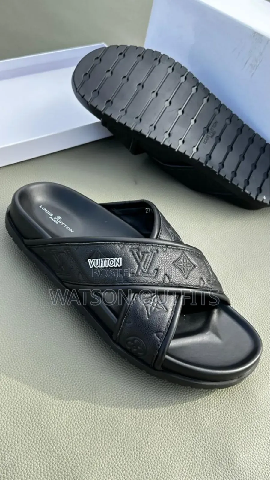 Hermes Prada Lv Versace Dior Men's Original Leather Sandals