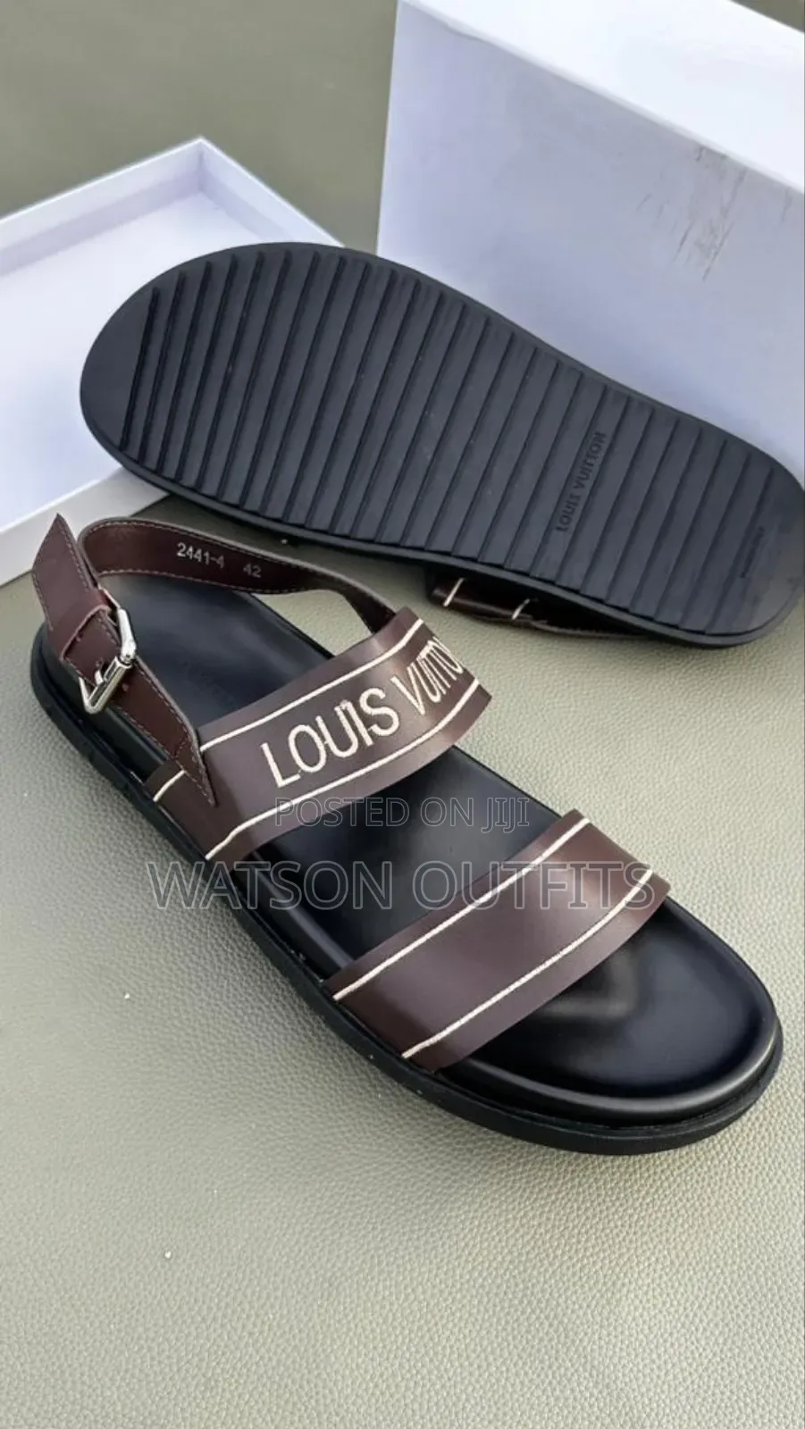Hermes Prada Lv Versace Dior Men's Original Leather Sandals