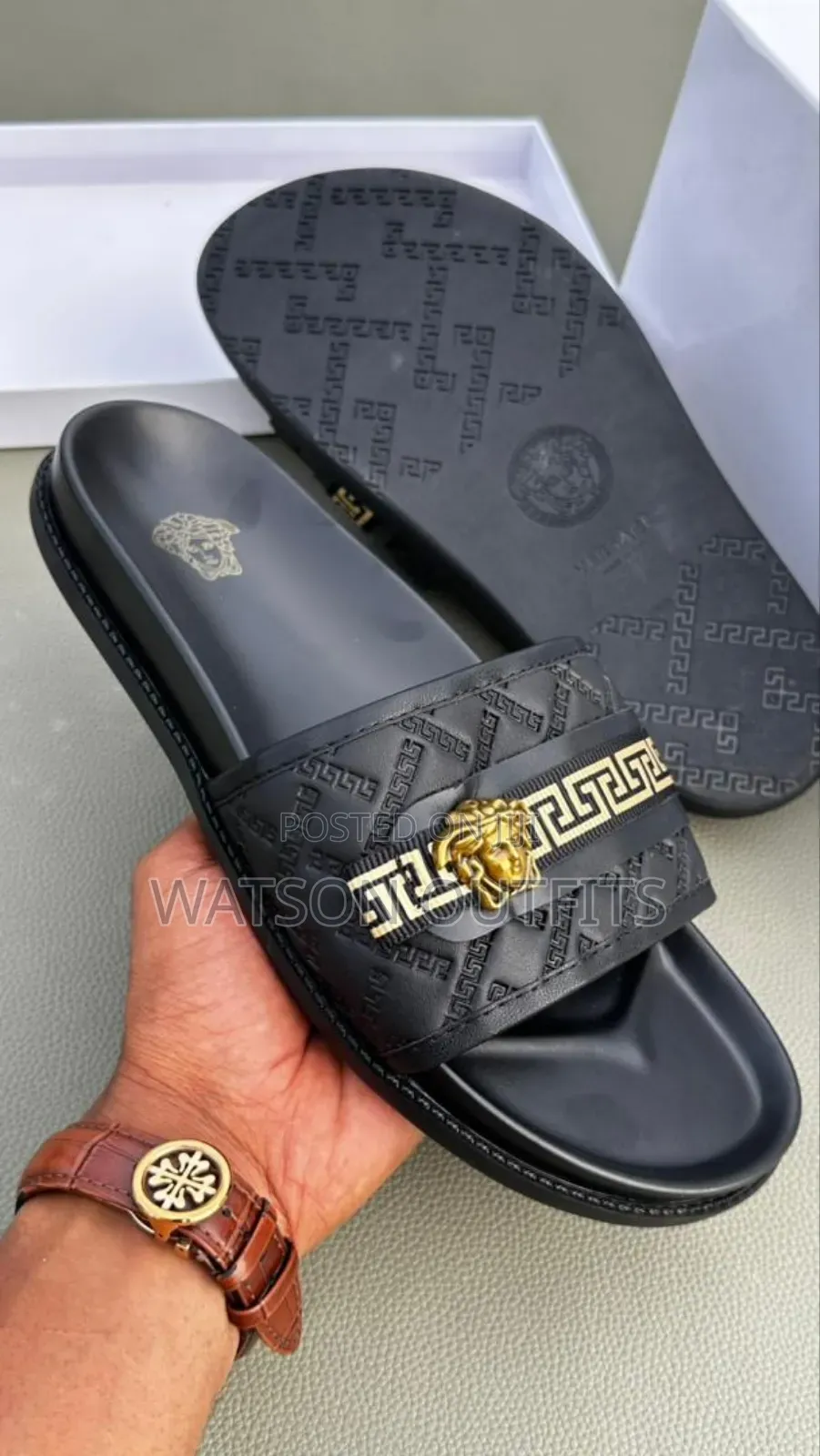 Hermes Prada Lv Versace Dior Men's Original Leather Sandals