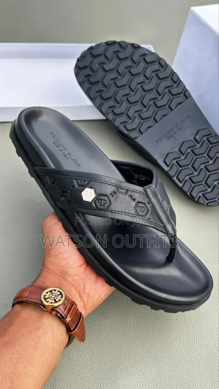 Hermes Prada Lv Versace Dior Men's Original Leather Sandals
