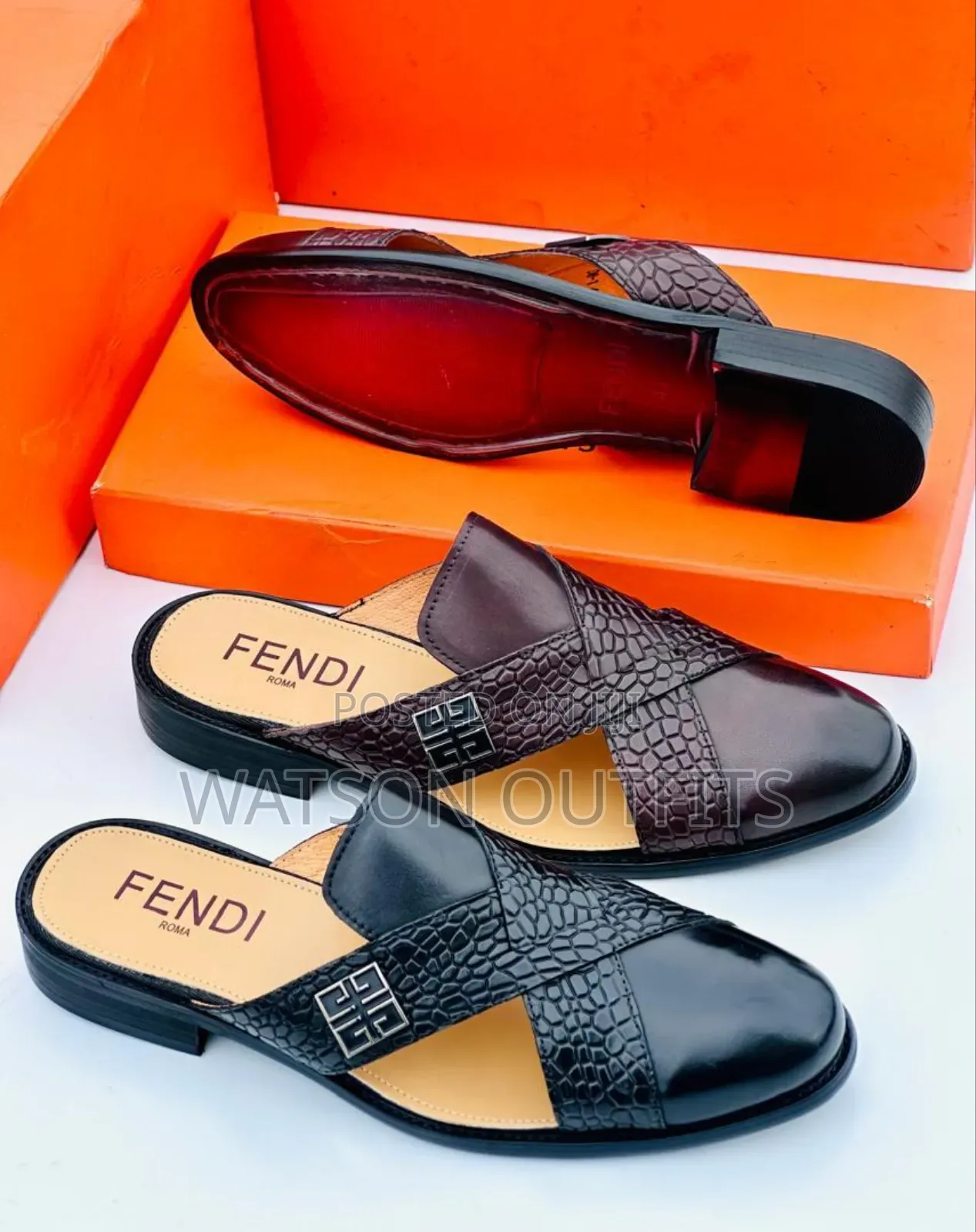 Fendi Brand New Materials Stylish and Quality Men's Leather Mules