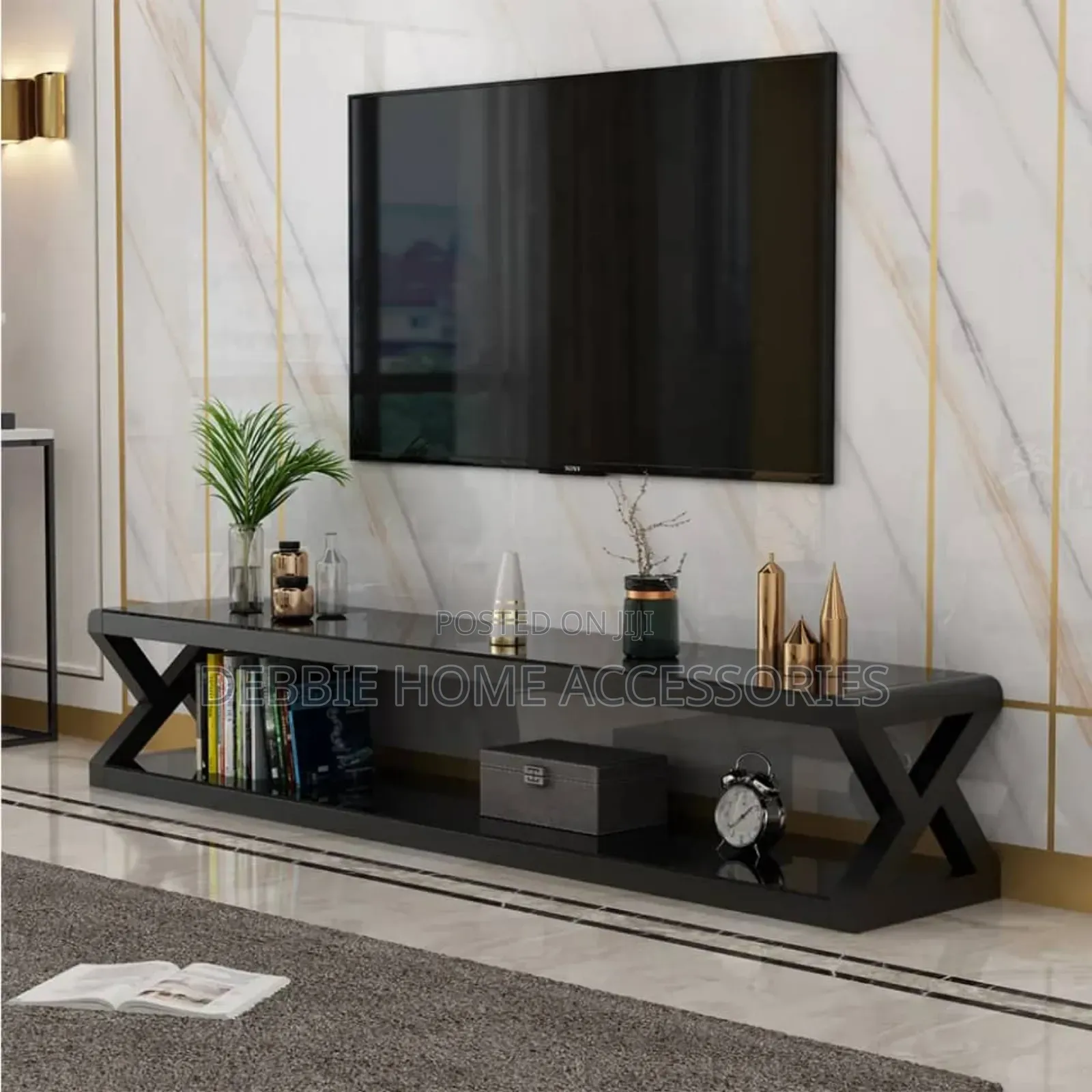 Double-Layer Tempered Glass ( Tv Show Case) Media Console X-Frame Legs