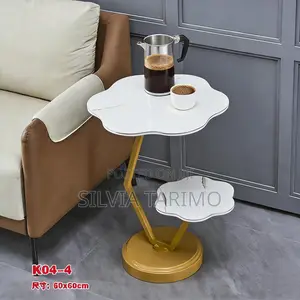 Modern Luxury 2-Tier Marble Side Table With Gold Stand