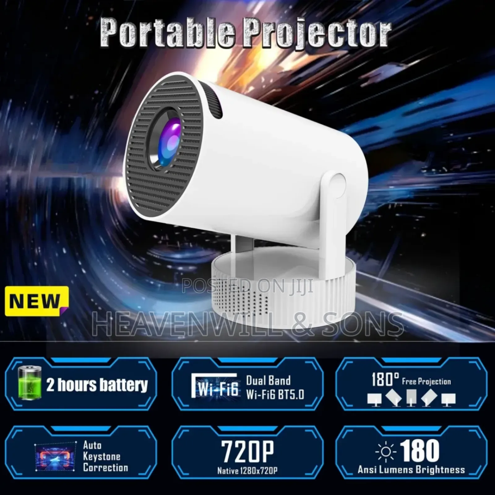 Rechargeable Smart Projector Hy300 Pro+ Android 11 2.5 Hours Battery