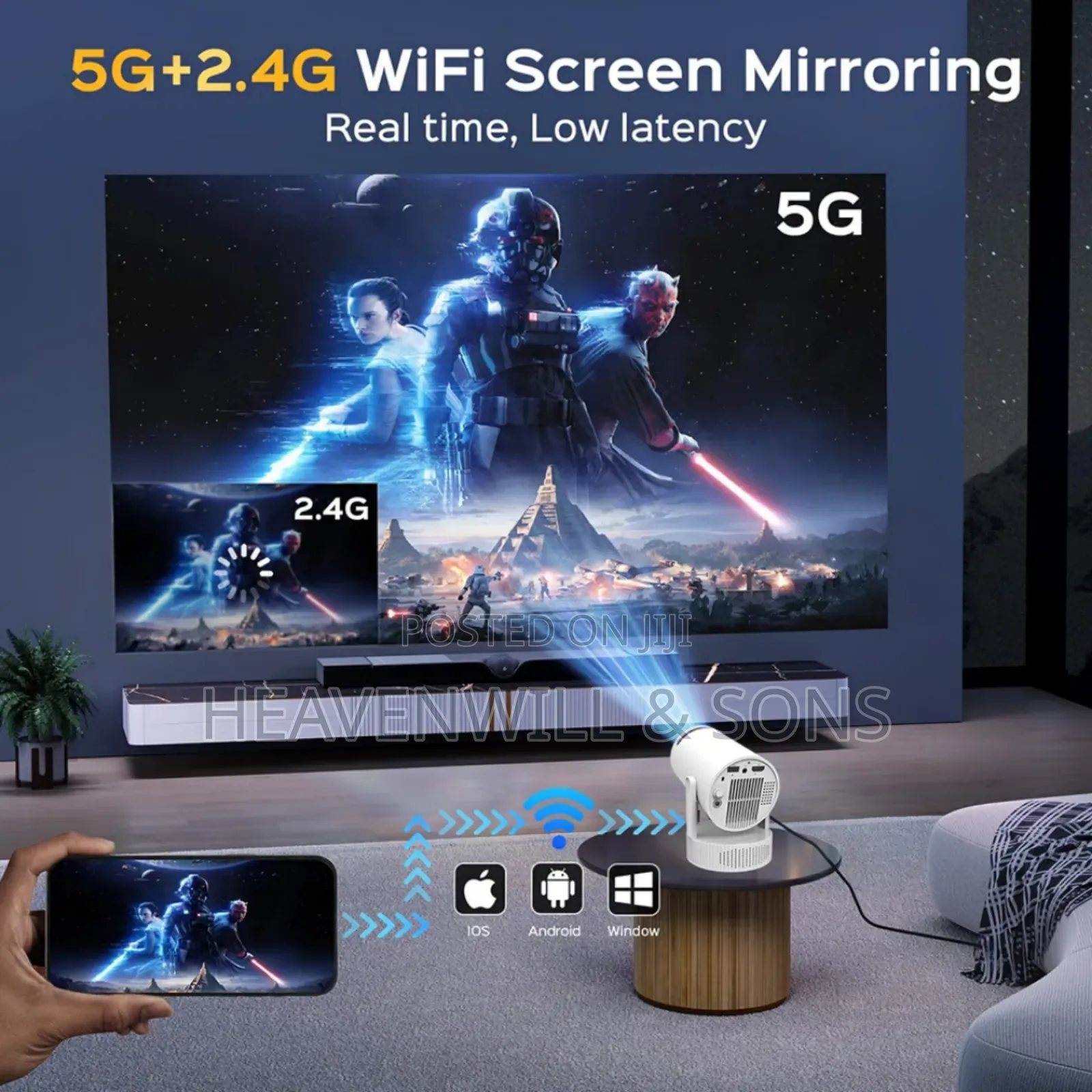 Rechargeable Smart Projector Hy300 Pro+ Android 11 2.5 Hours Battery