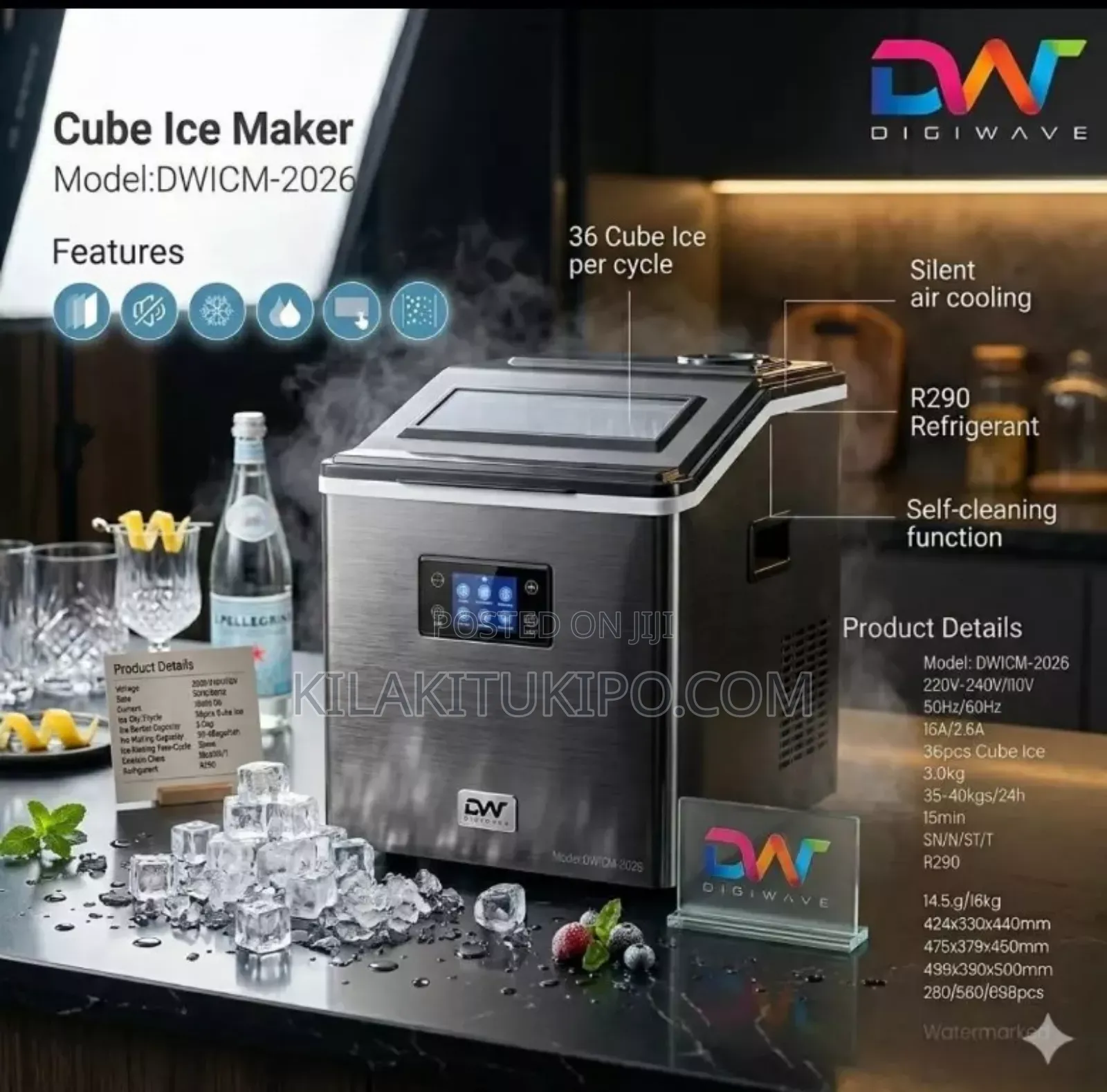 Cube Ice Maker 35-40kg/24hr Digiwave Dwicm-2026