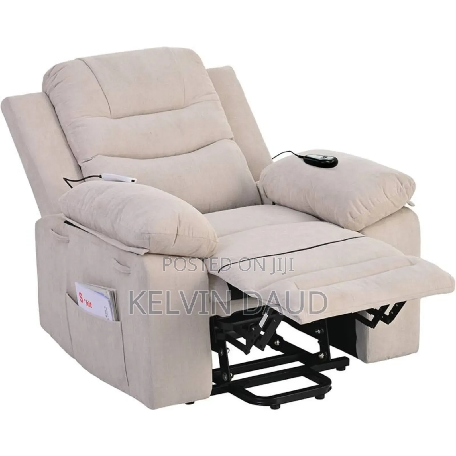 Chenille Fabric Power Lift Recliner Chair.