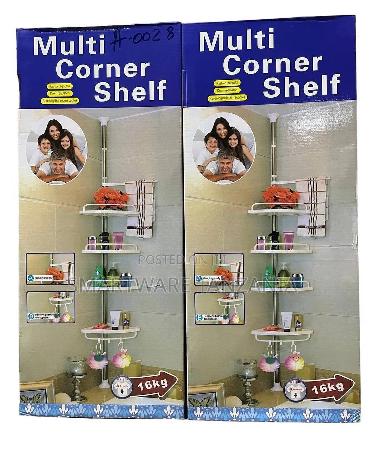 Multi Corner Shelf 4-Tier Bathroom Adjustable Pole 16kg