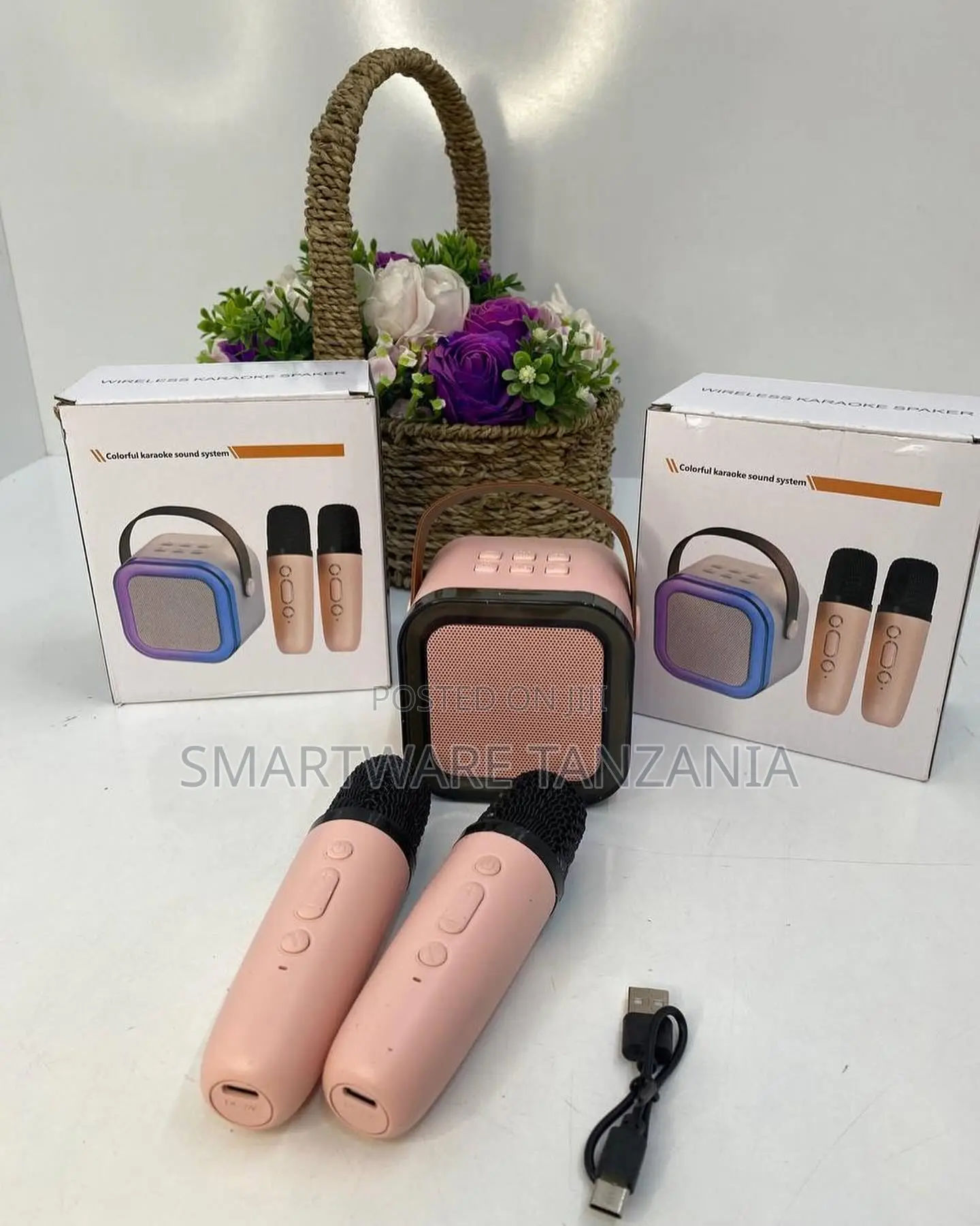 Wireless Karaoke Speaker Set With 2 Microphones Led Pink
