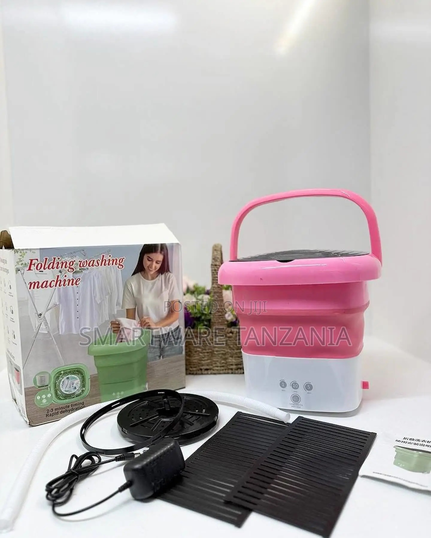 Folding Washing Machine Mini Portable Electric Pink Bucket