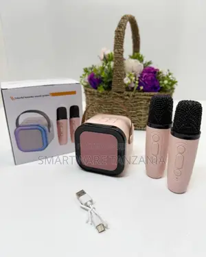 Colorful Karaoke Bluetooth Speaker 2 Wireless Mics Pink