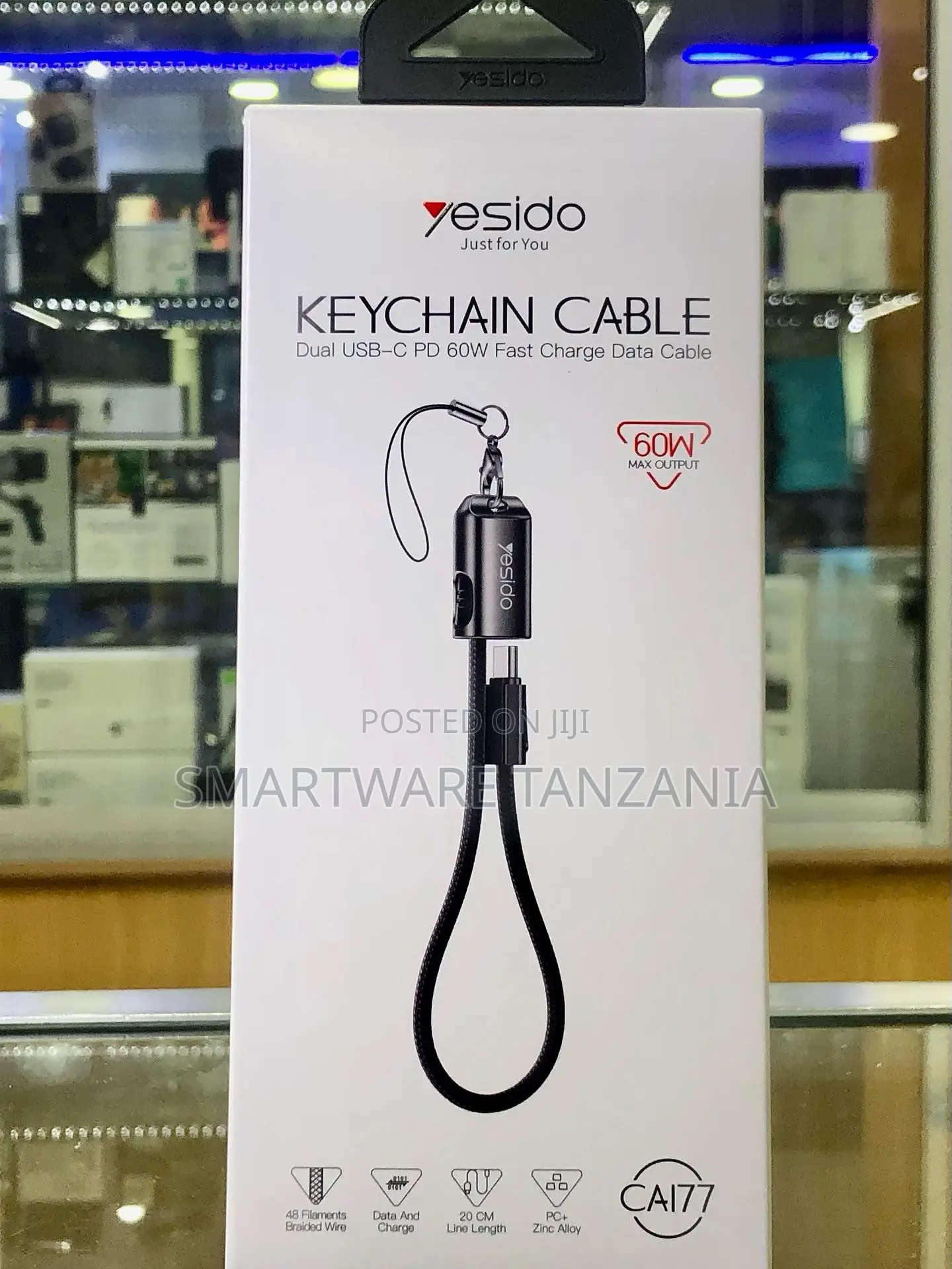 Yesido Ca177 Dual Usb-C 60w Keychain Cable 20cm Braided
