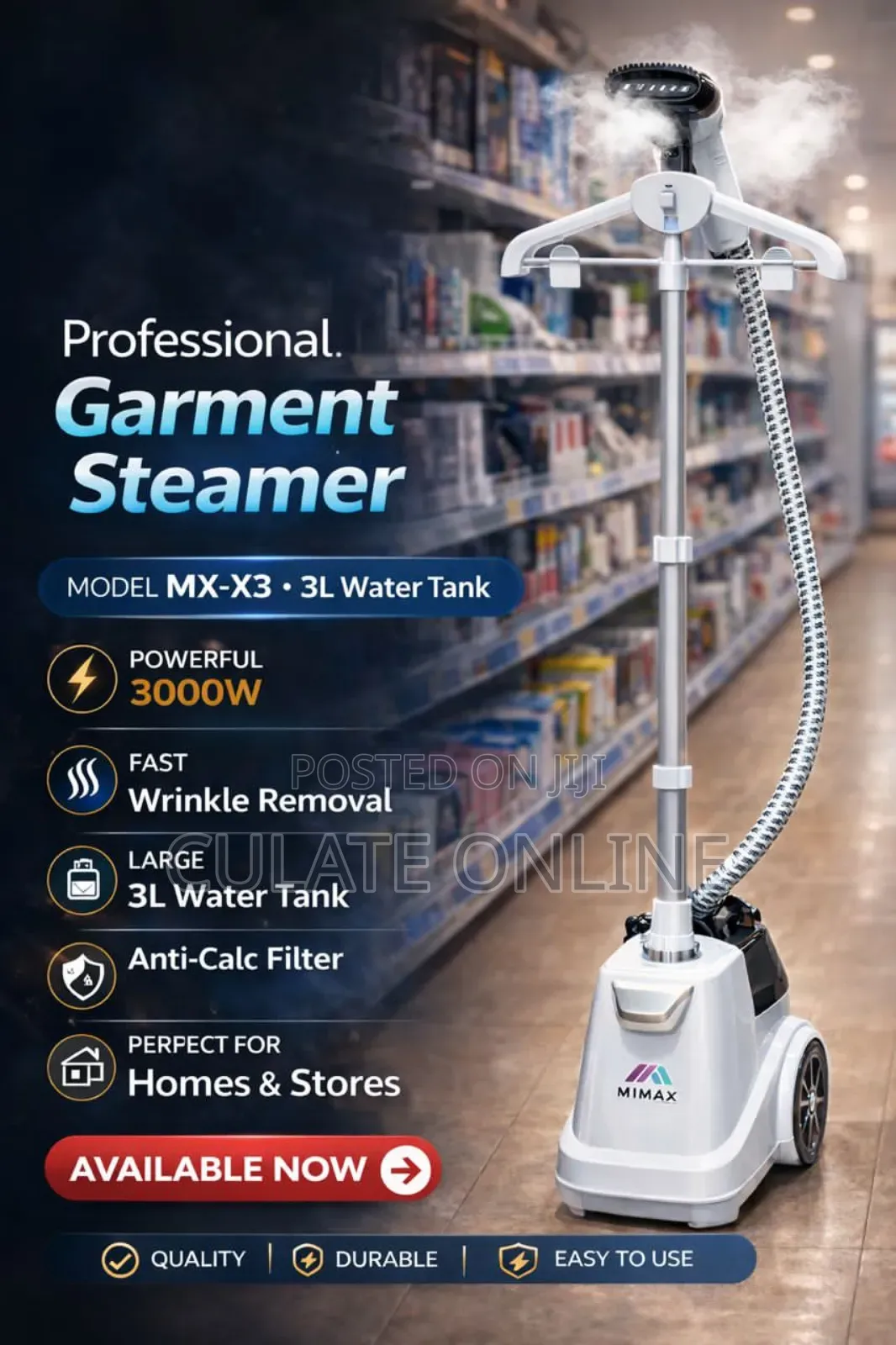 3ltrs Mimax Proffessional Garmet Steamer / Pasi Ya Kusimama
