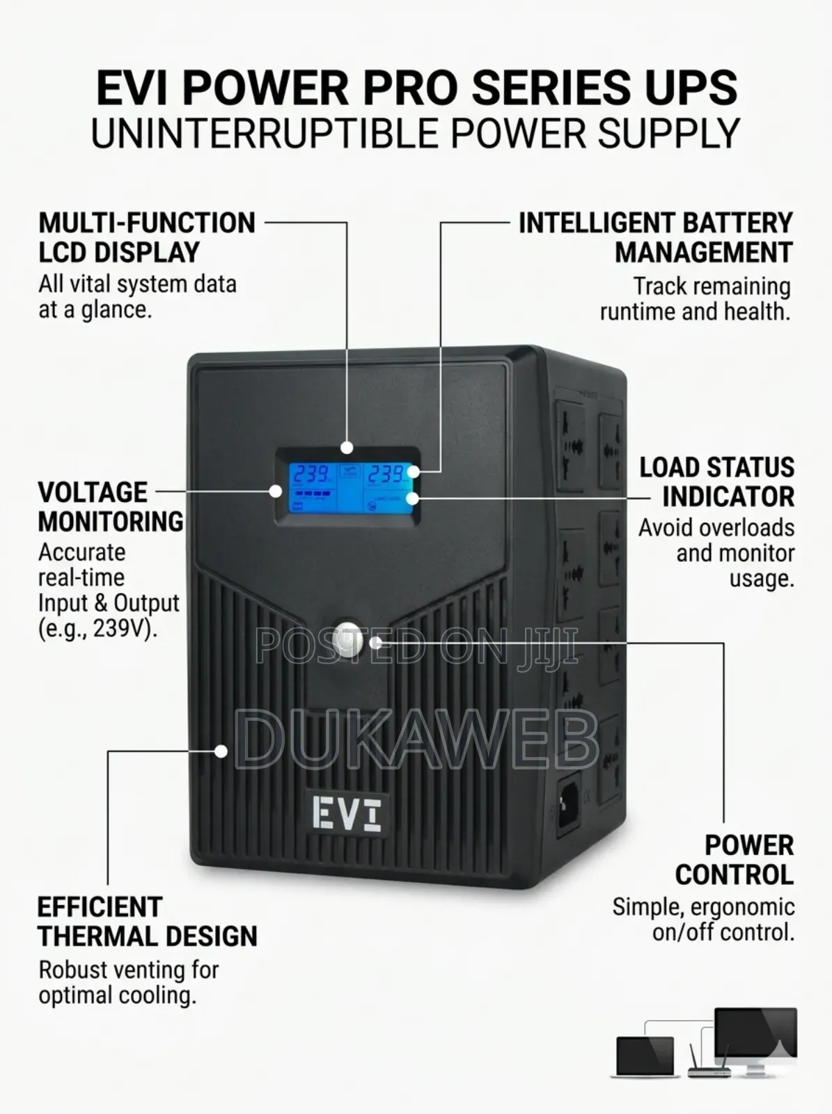 Evi Power 2000va Ups – Offline Backup – Eu Plug – Brand New