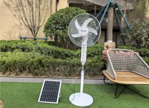 16′′ Solar Fan / Rechargeable Stand Fan With Remote and Bulb
