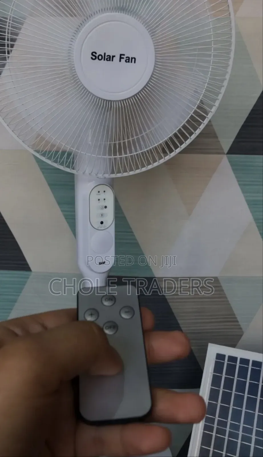 16′′ Solar Fan / Rechargeable Stand Fan With Remote and Bulb