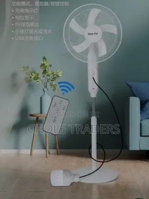 16′′ Solar Fan / Rechargeable Stand Fan With Remote and Bulb
