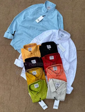 Zara Brand Linen Quality Materials Men's Original Shirts