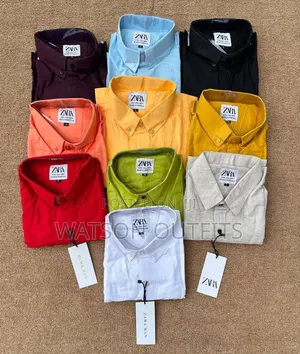 Zara Brand Linen Quality Materials Men's Original Shirts