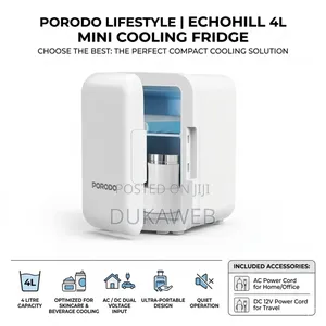 Porodo Echochill 4l Mini Cooling Fridge – Ac/Dc Dual Power –