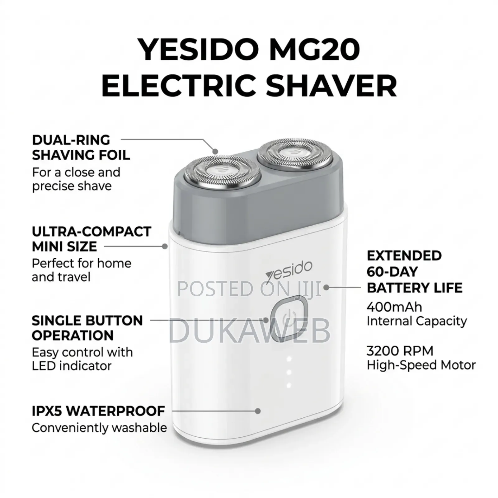 Yesido Mg20 Electric Shaver – Mini Type‐C Rechargeable