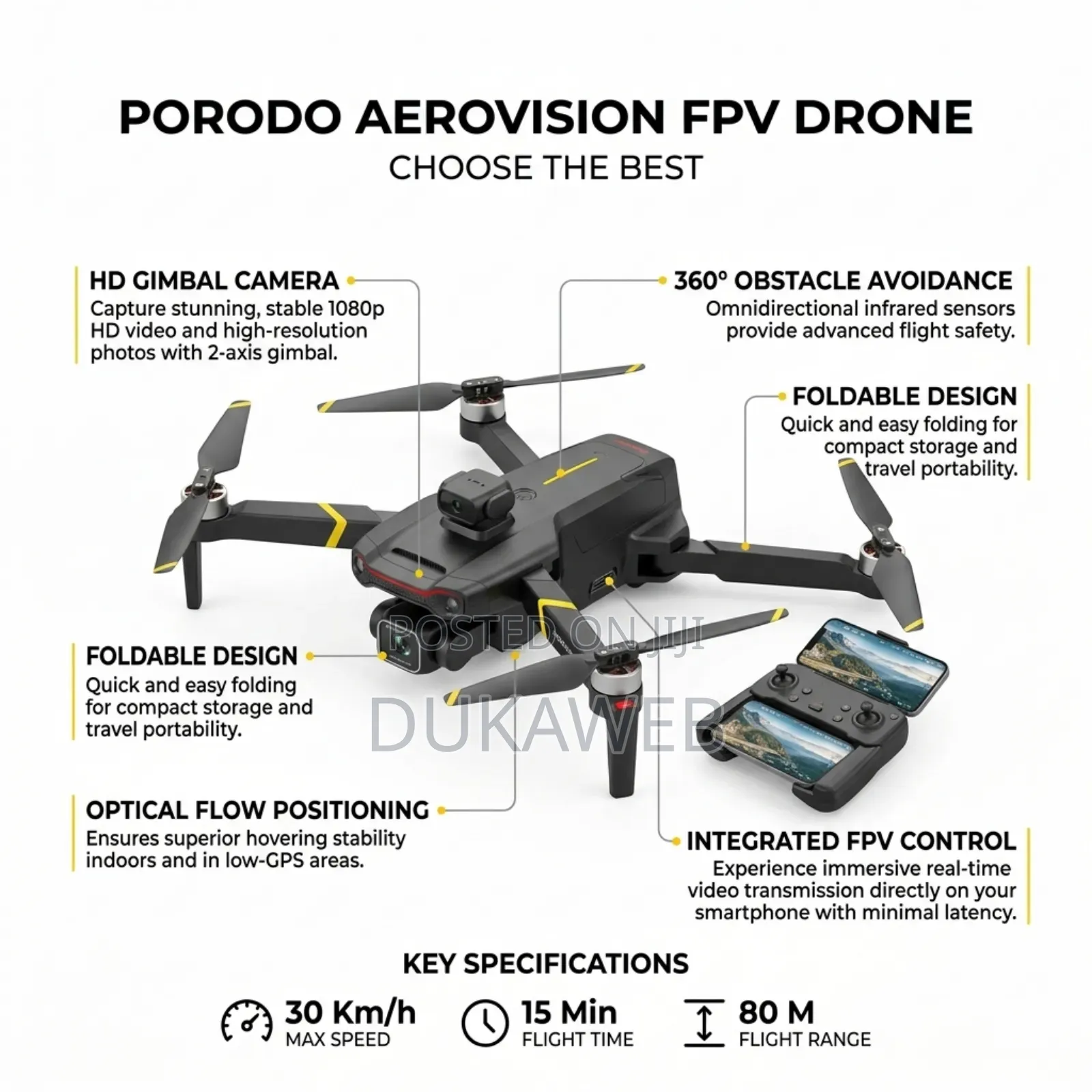 Porodo Aerovision FPV Drone – Hd Gimbal Camera