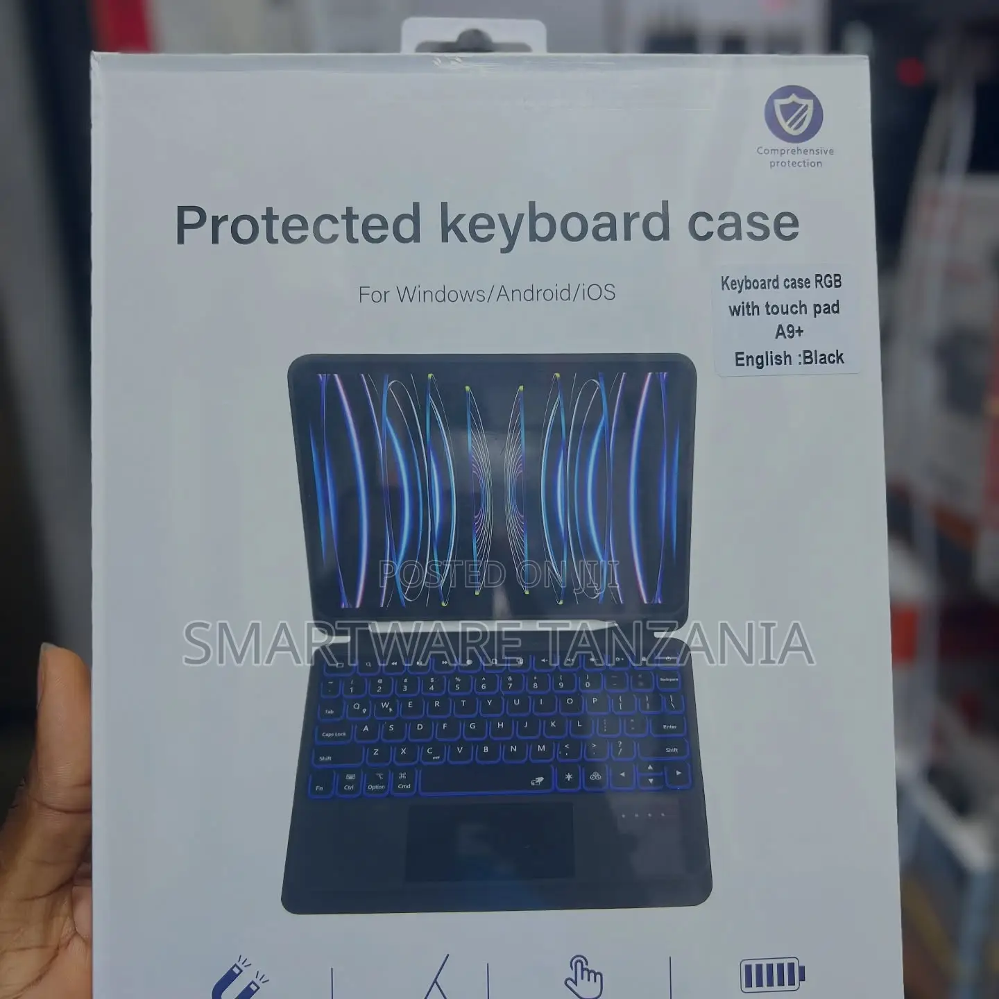 RGB Keyboard Case With Touchpad for Tablet A9 Plus Black