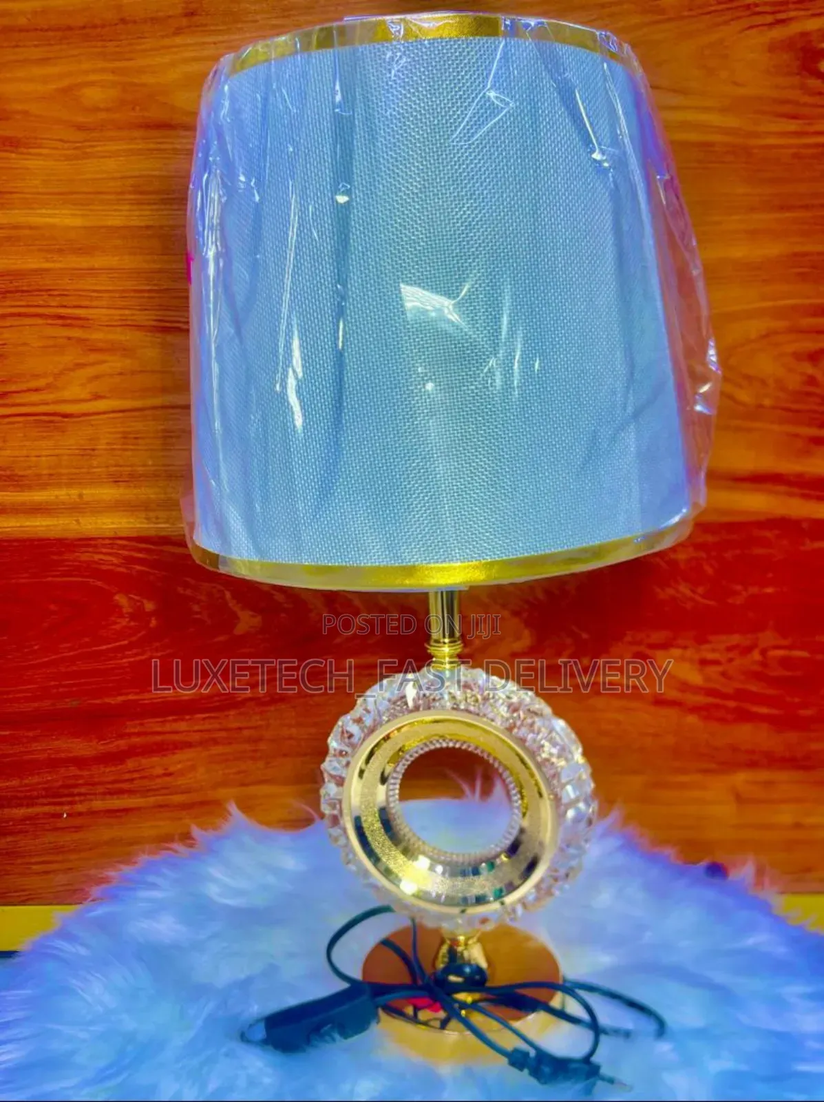 Bedside or Table Lamp With Elegant Circular Crystal-Embellished Center