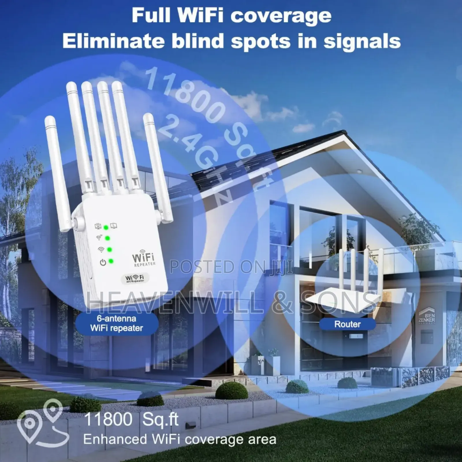 Long Range 1200mbps Wifi Extender Repeater Dual Band 6 Gain Antenna!