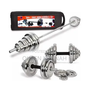 Cast Iron Steel 50kg Adjustable Silver Chrome Dumbell Set With Box