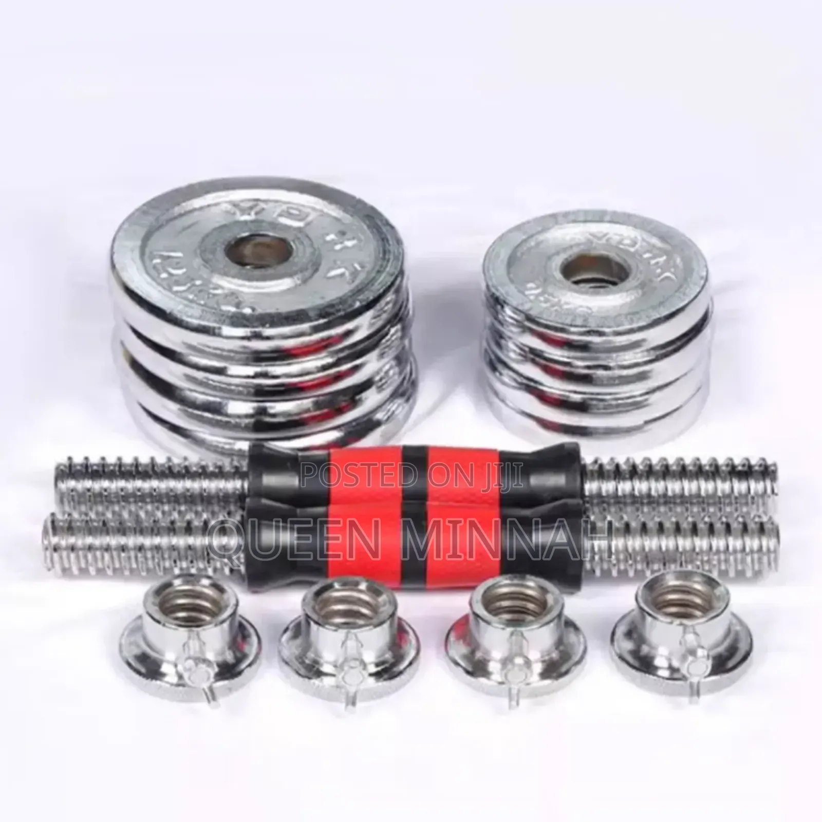 Cast Iron Steel 50kg Adjustable Silver Chrome Dumbell Set With Box