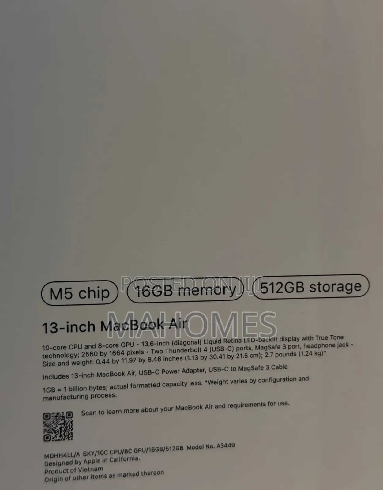 New Laptop Apple MacBook Air 2026 M5 16GB Apple M5 SSD 512GB