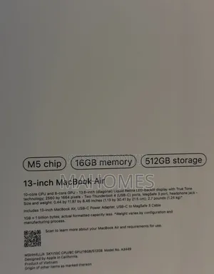 New Laptop Apple MacBook Air 2026 M5 16GB Apple M5 SSD 512GB