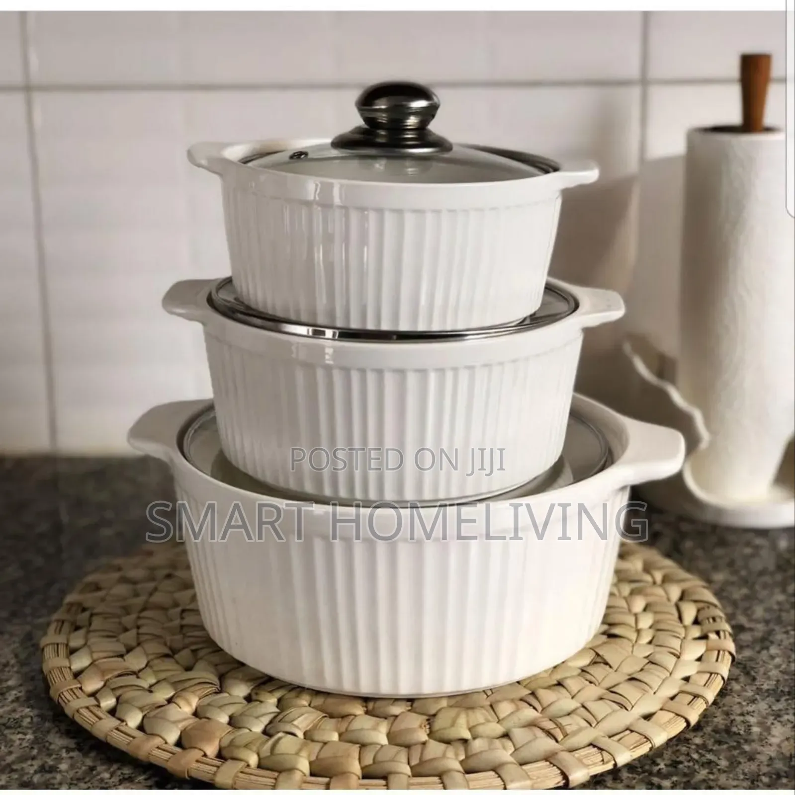 3-Piece Ribbed Ceramic Serving Bowl Set