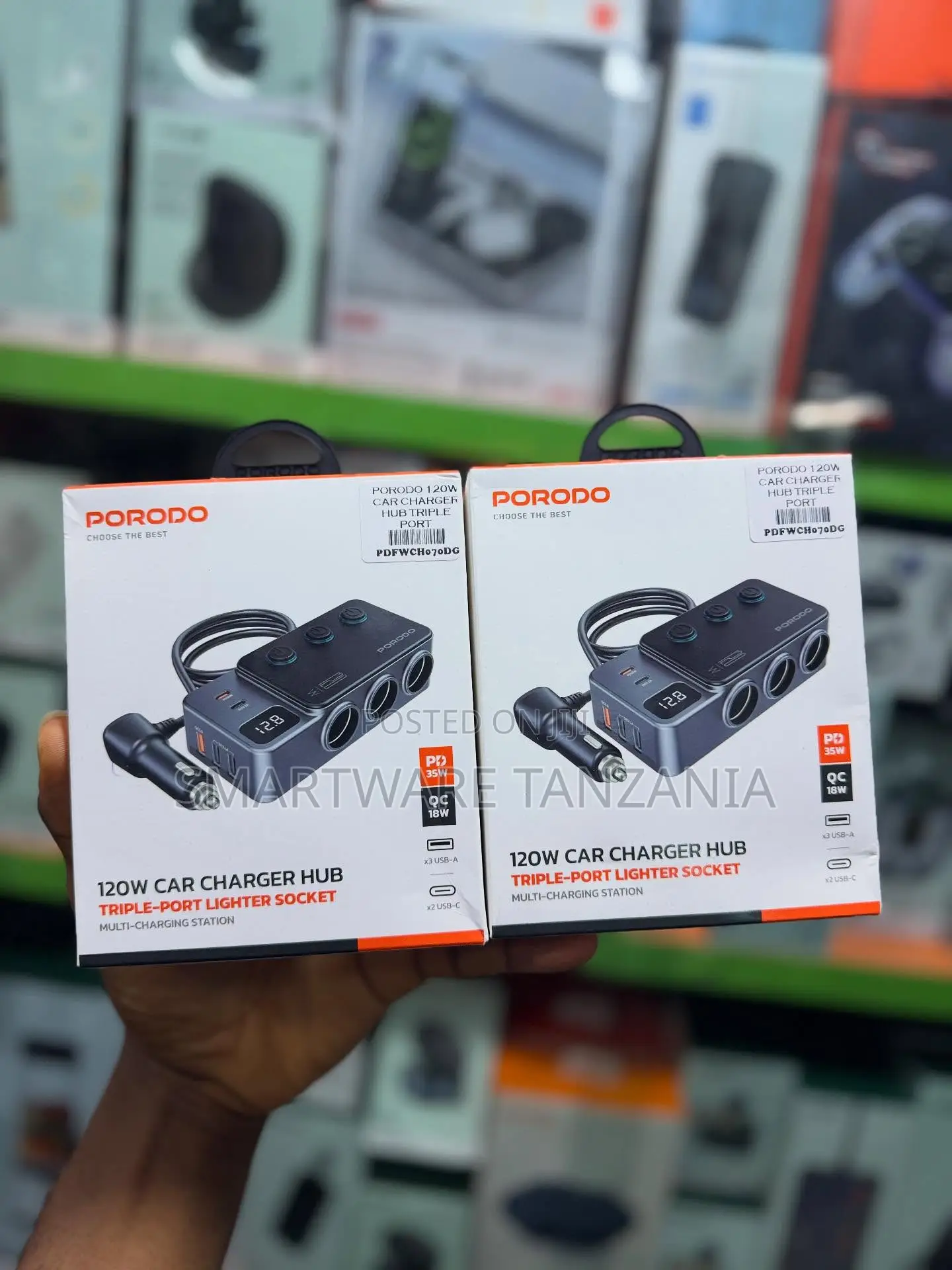 Porodo 120w Car Charger Hub Triple Socket Pd 35w Qc 18w