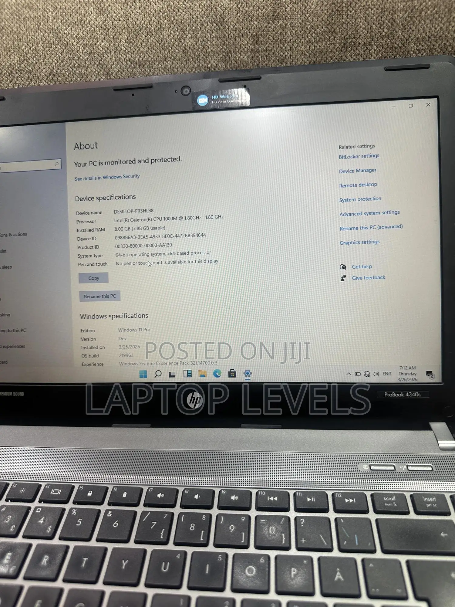 Laptop HP ProBook 4340S 8GB Intel Pentium HDD 320GB